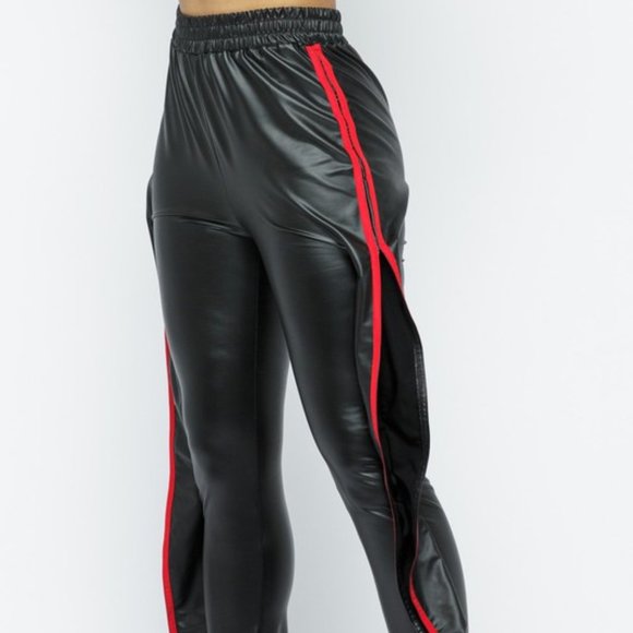 LAST ONE!! High Waisted Side Ruffle Faux Leather Joggers - Picture 5 of 9